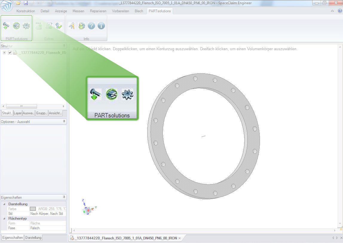 PARTsolution Schnittstelle in Spaceclaim