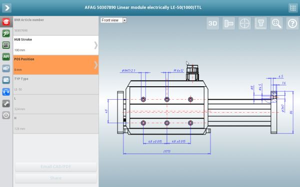 3D CAD Modelle App von CADENAS mit Maßansicht